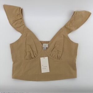A New Day Womens Tan Ruffle Sleeve Smocked Back Crop Top S NWT 018 02 4352